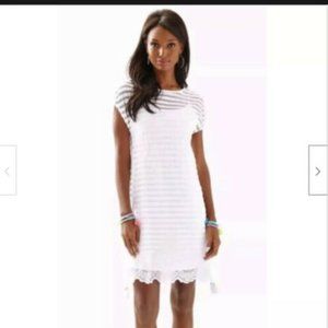 Lilly Pulitzer Adria Dress White Turtle Bay Knit Mesh Stripe Tassel, XS